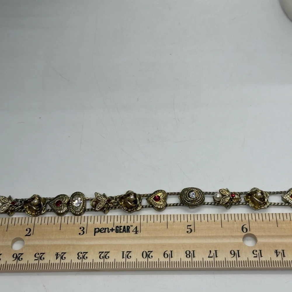 Vintage Sliding Charm Gold Bracelet with Twelve Charms